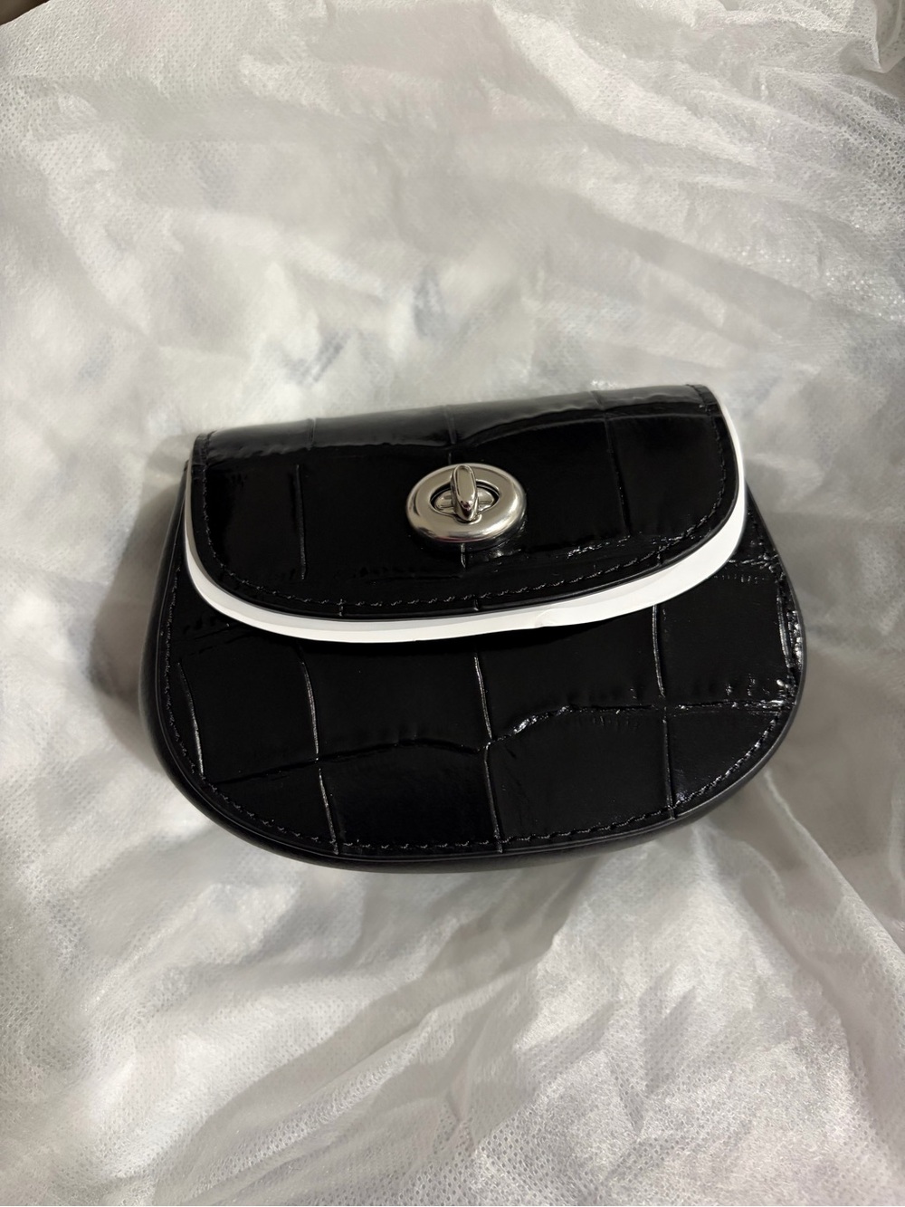Black Croc-Embossed Small Turn-Lock Crossbody Bag
